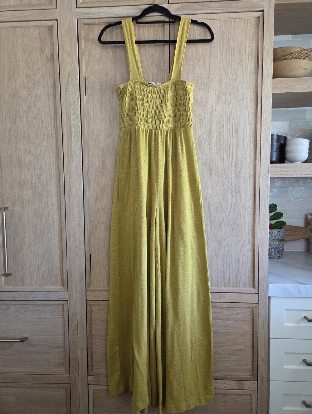 Free People Smocked Wide Leg Homecoming Jumpsuit Jumper Lime Romper - Picture 5 of 9